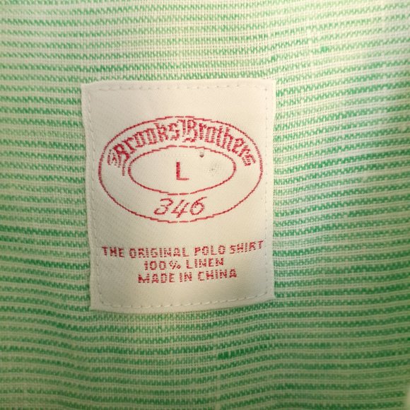 Brooks Brothers Linen Short Sleeve Button Down Shirt Green Stripe Size L - Picture 3 of 10
